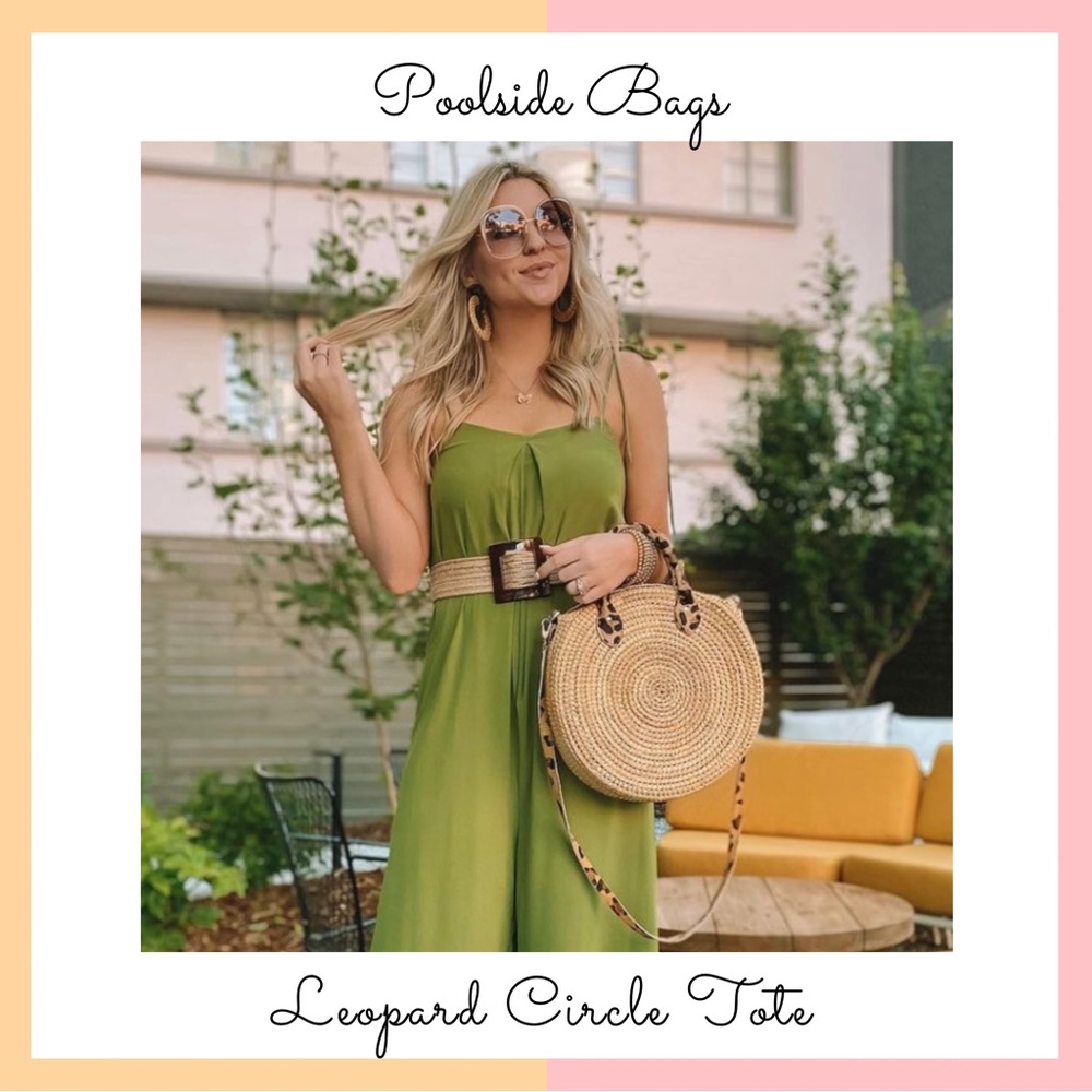 Poolside Bags Le Circle Leopard Round Straw Tote